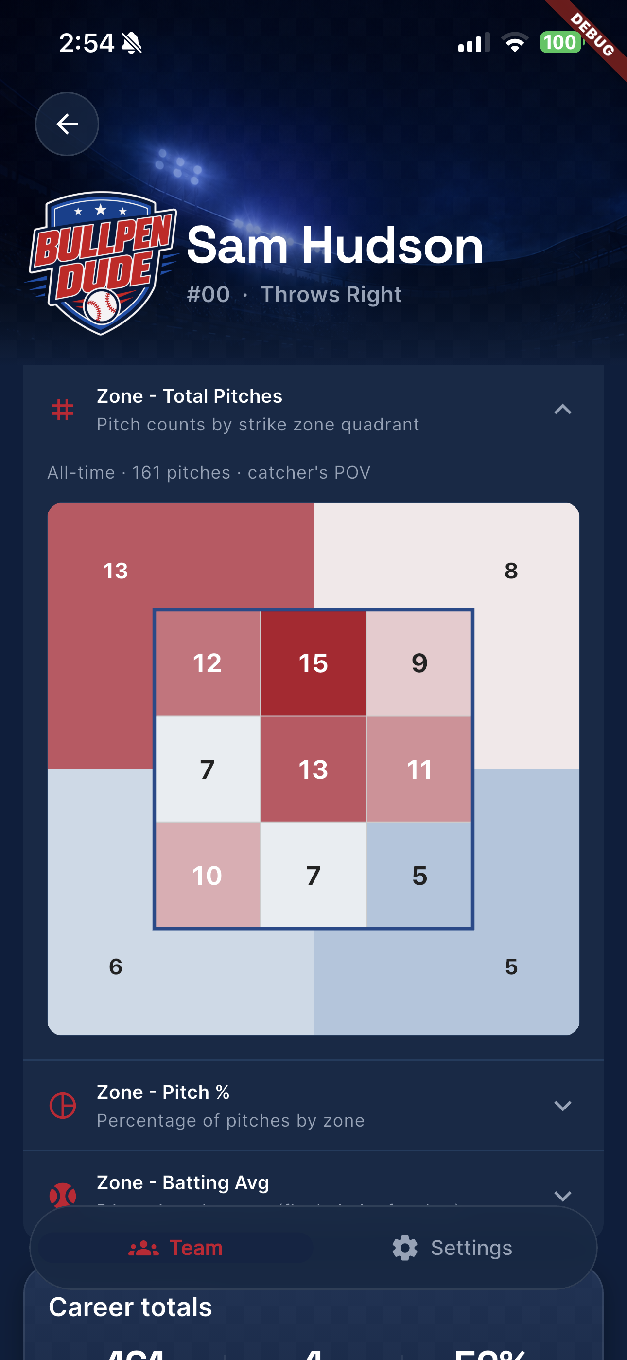 Zone total pitches